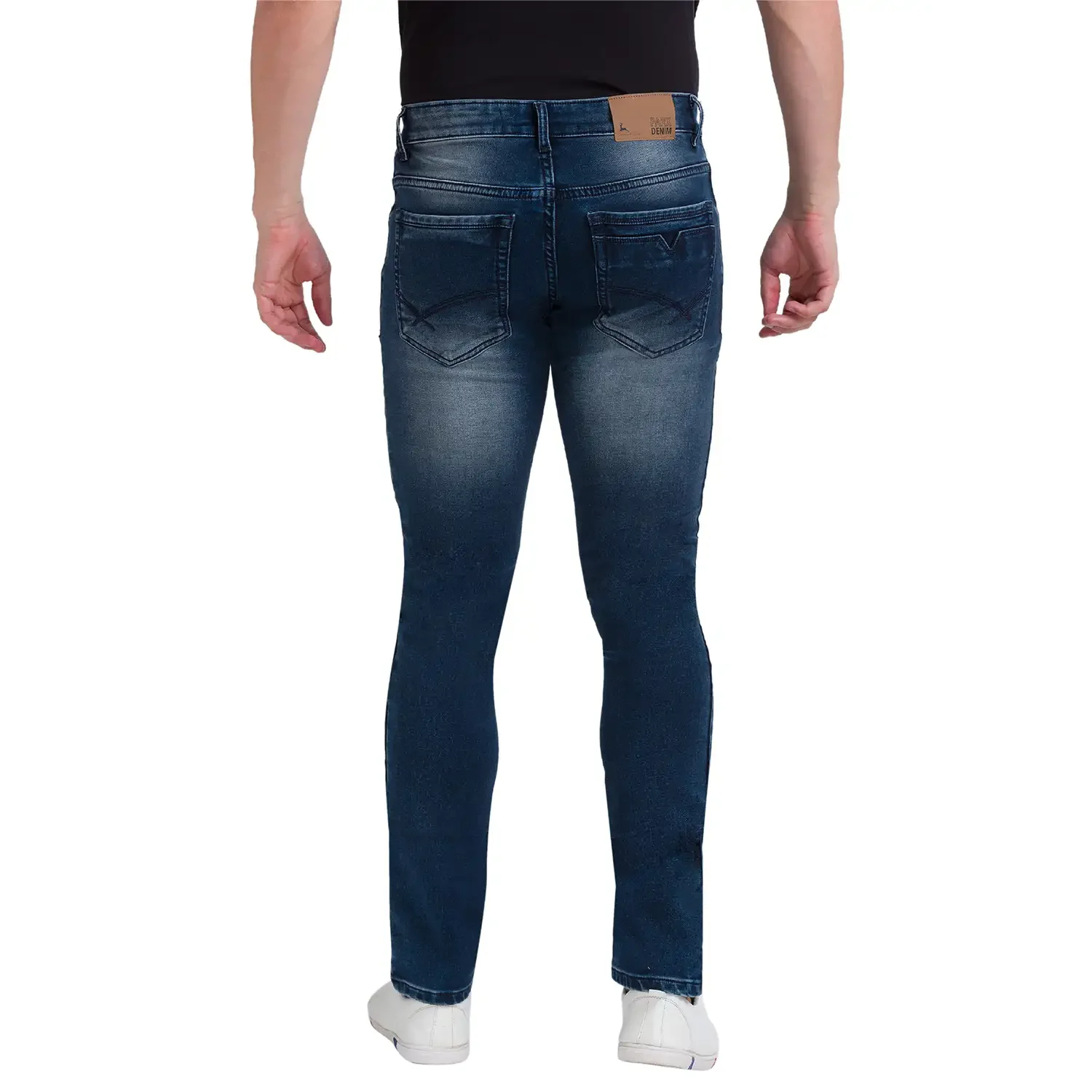 Men Blue Slim Tapered Fit Dobby Cotton Blend Jeans - Image 3