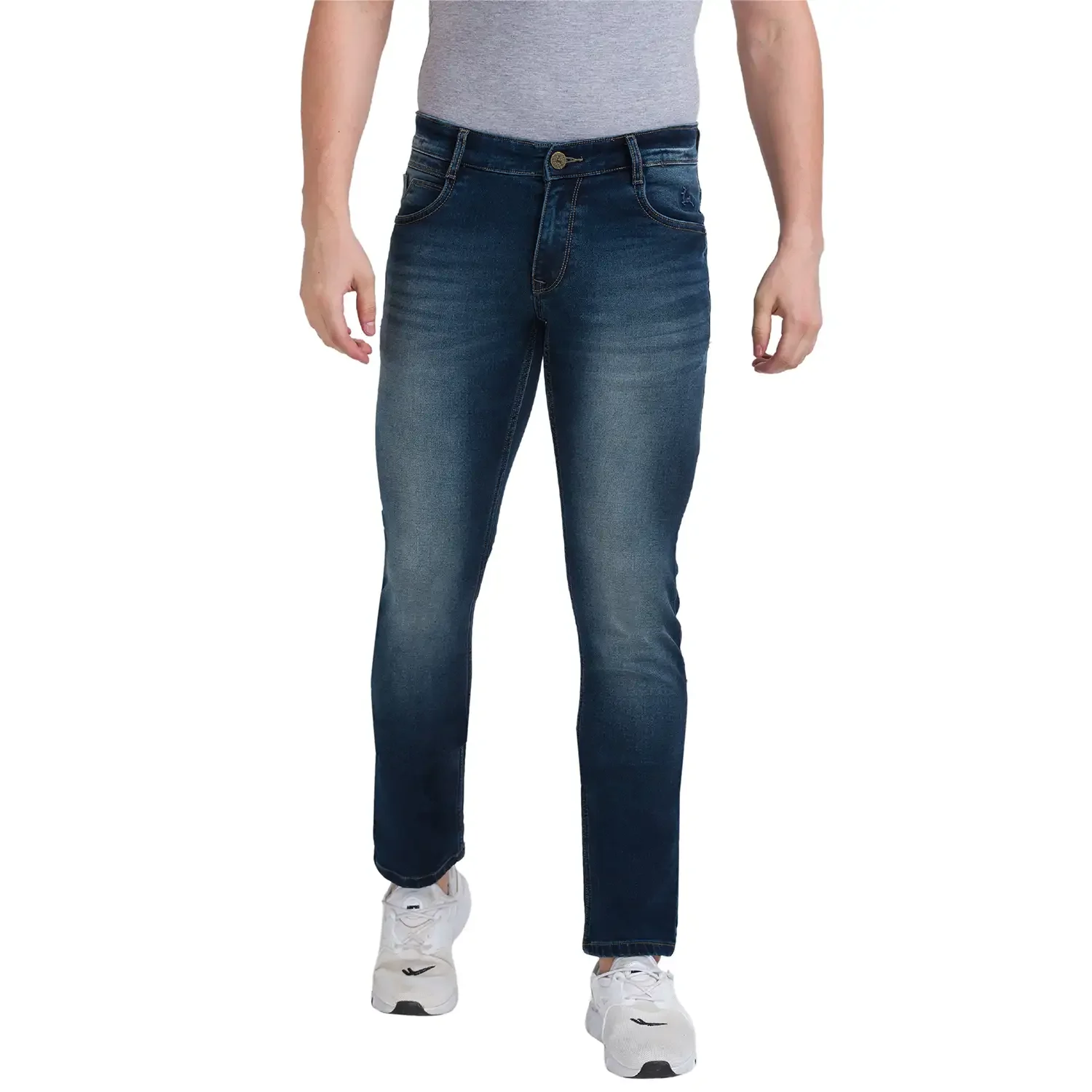 Men Blue Slim Tapered Fit Dobby Cotton Blend Jeans