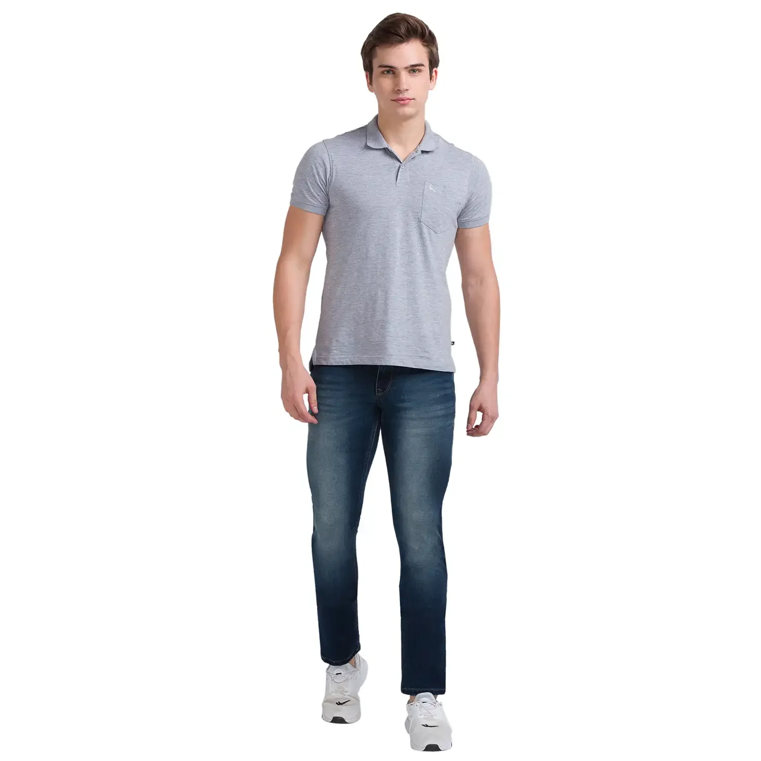 Men Blue Slim Tapered Fit Dobby Cotton Blend Jeans - Image 4