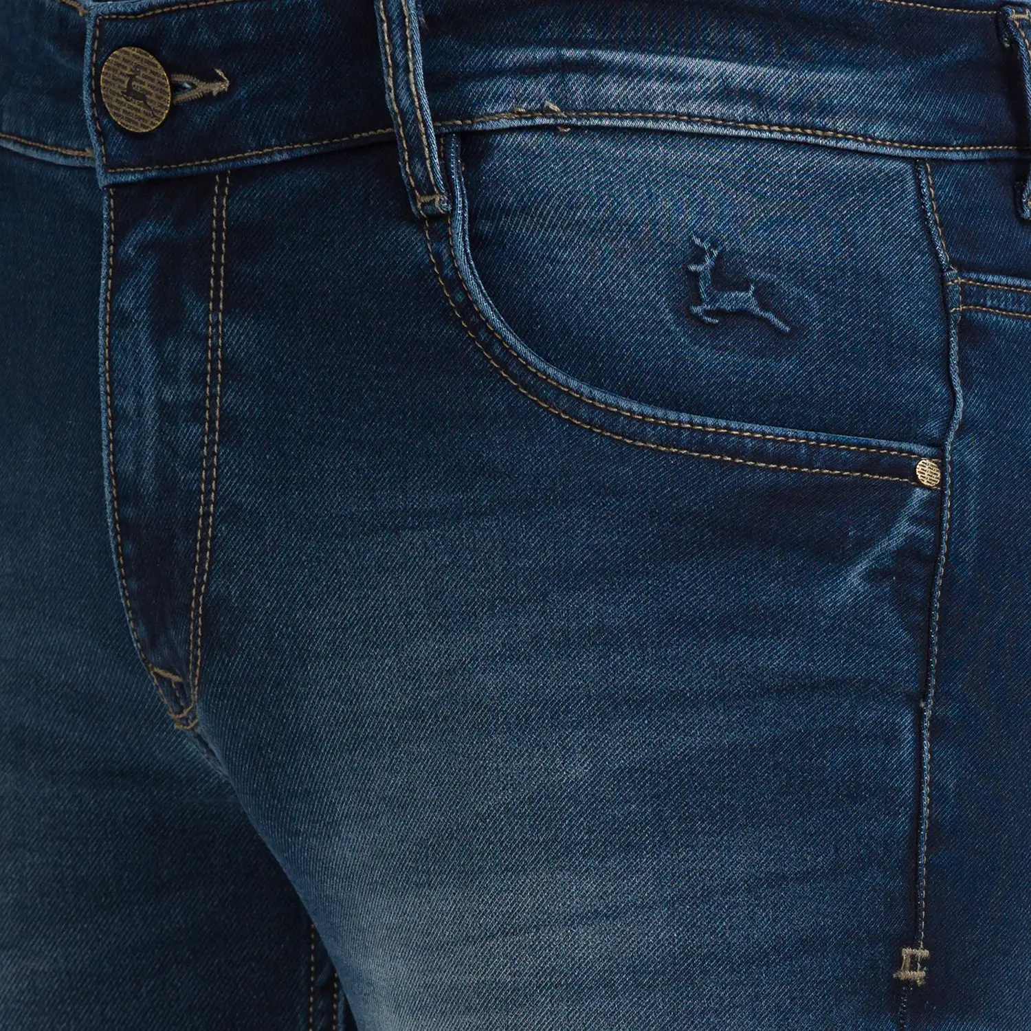 Men Blue Slim Tapered Fit Dobby Cotton Blend Jeans - Image 5