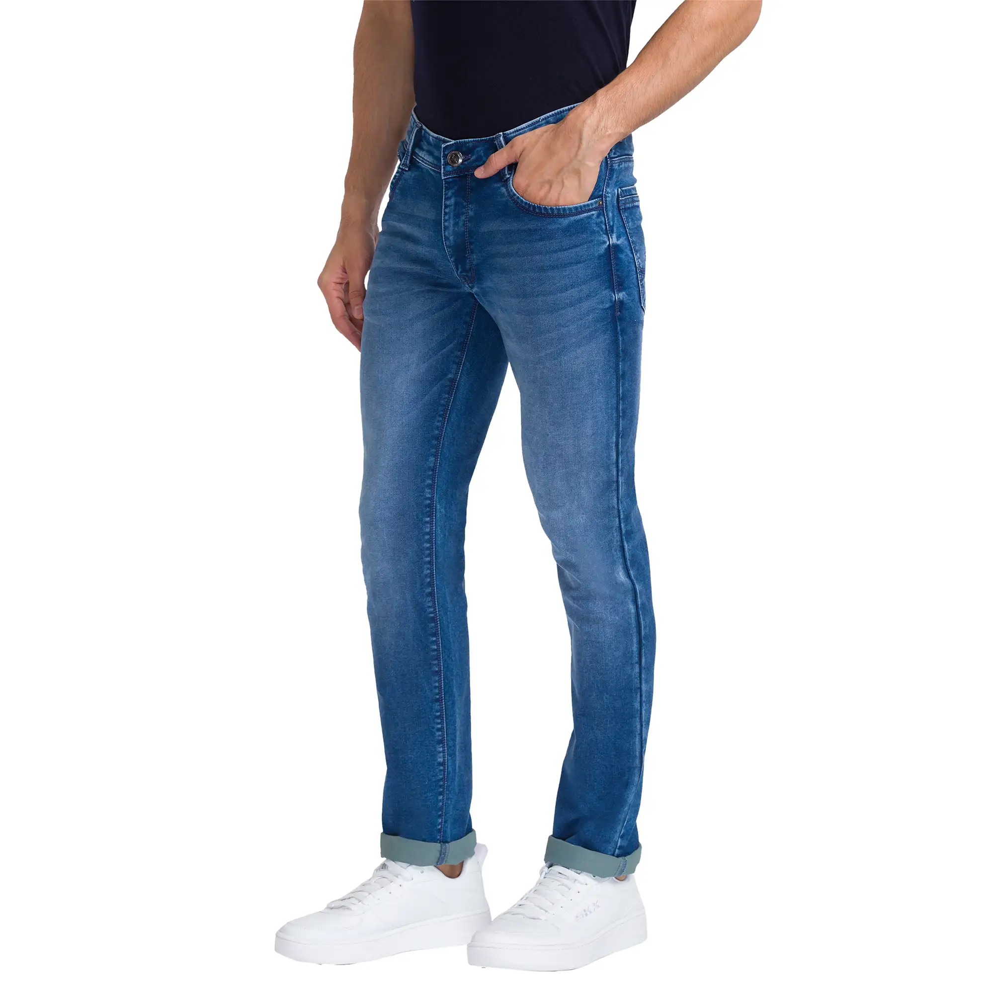 Parx Men Blue Slim Tapered Fit Dobby Jeans - Image 3