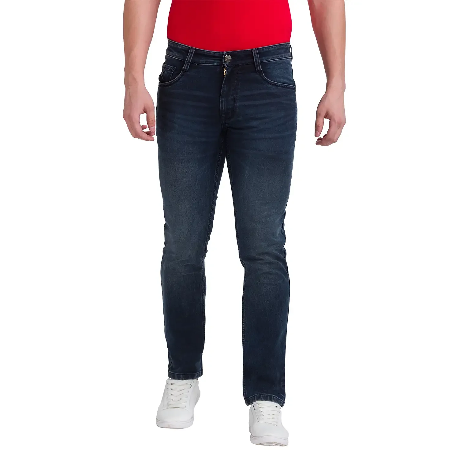 Men Blue Slim Tapered Fit Dobby Cotton Blend Jeans