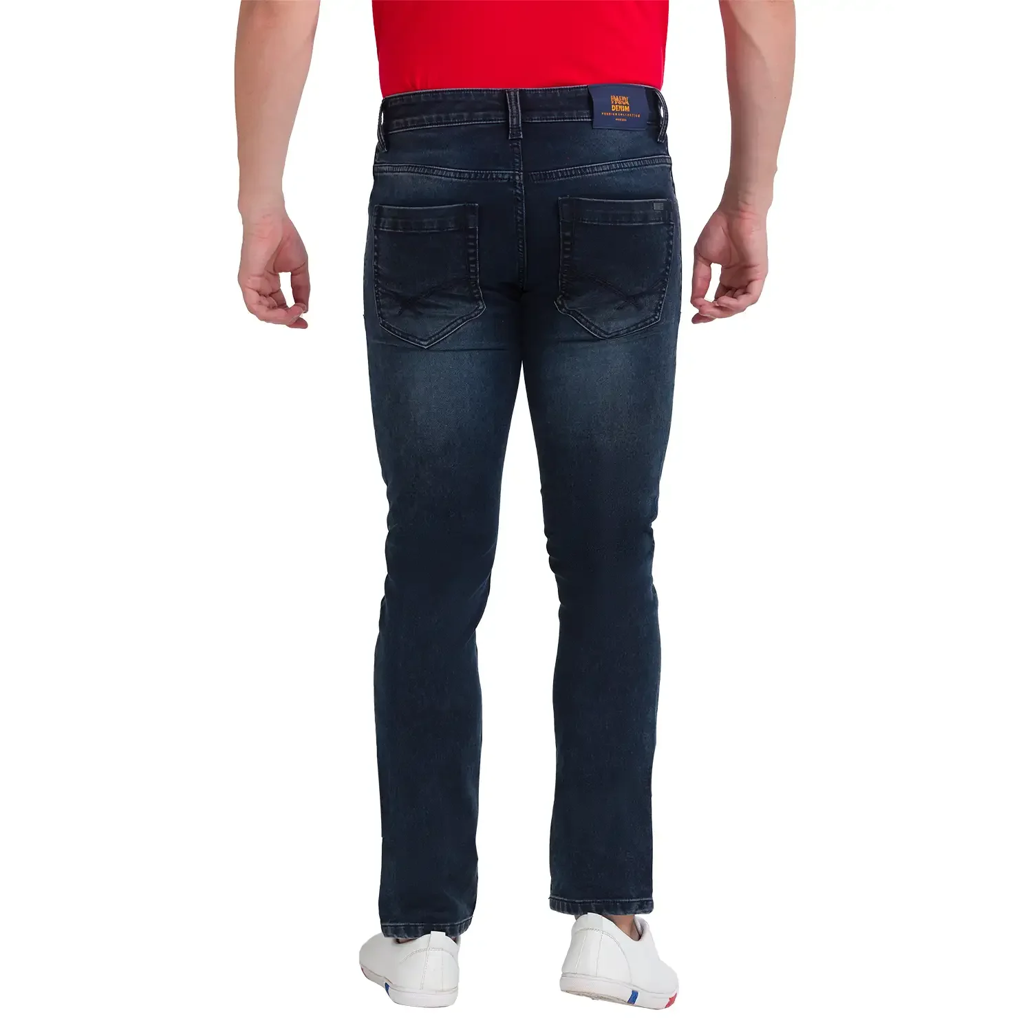 Men Blue Slim Tapered Fit Dobby Cotton Blend Jeans - Image 3