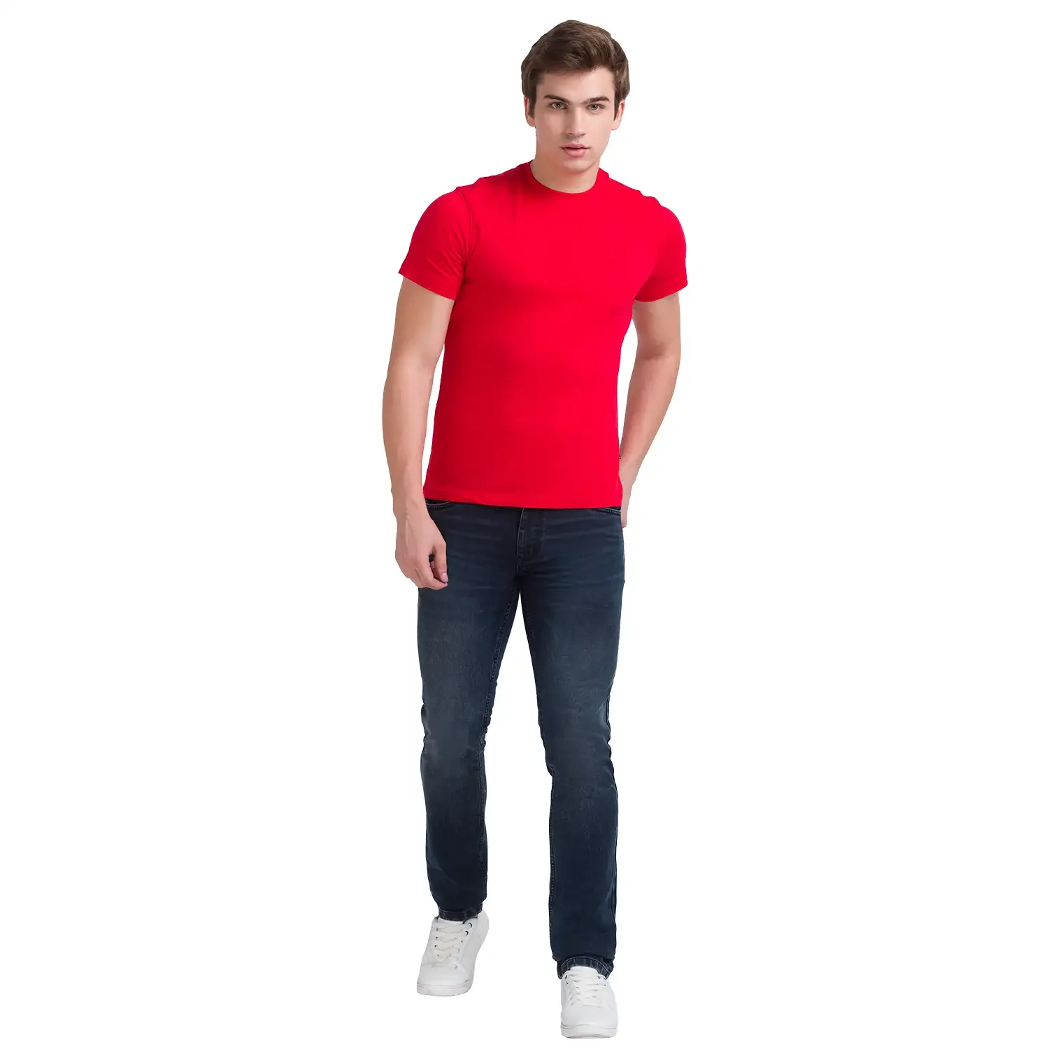 Men Blue Slim Tapered Fit Dobby Cotton Blend Jeans - Image 4