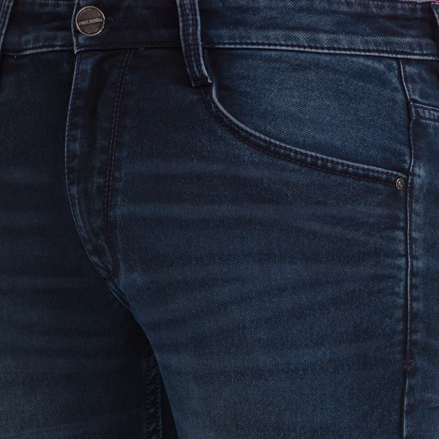 Men Blue Slim Tapered Fit Dobby Cotton Blend Jeans - Image 5