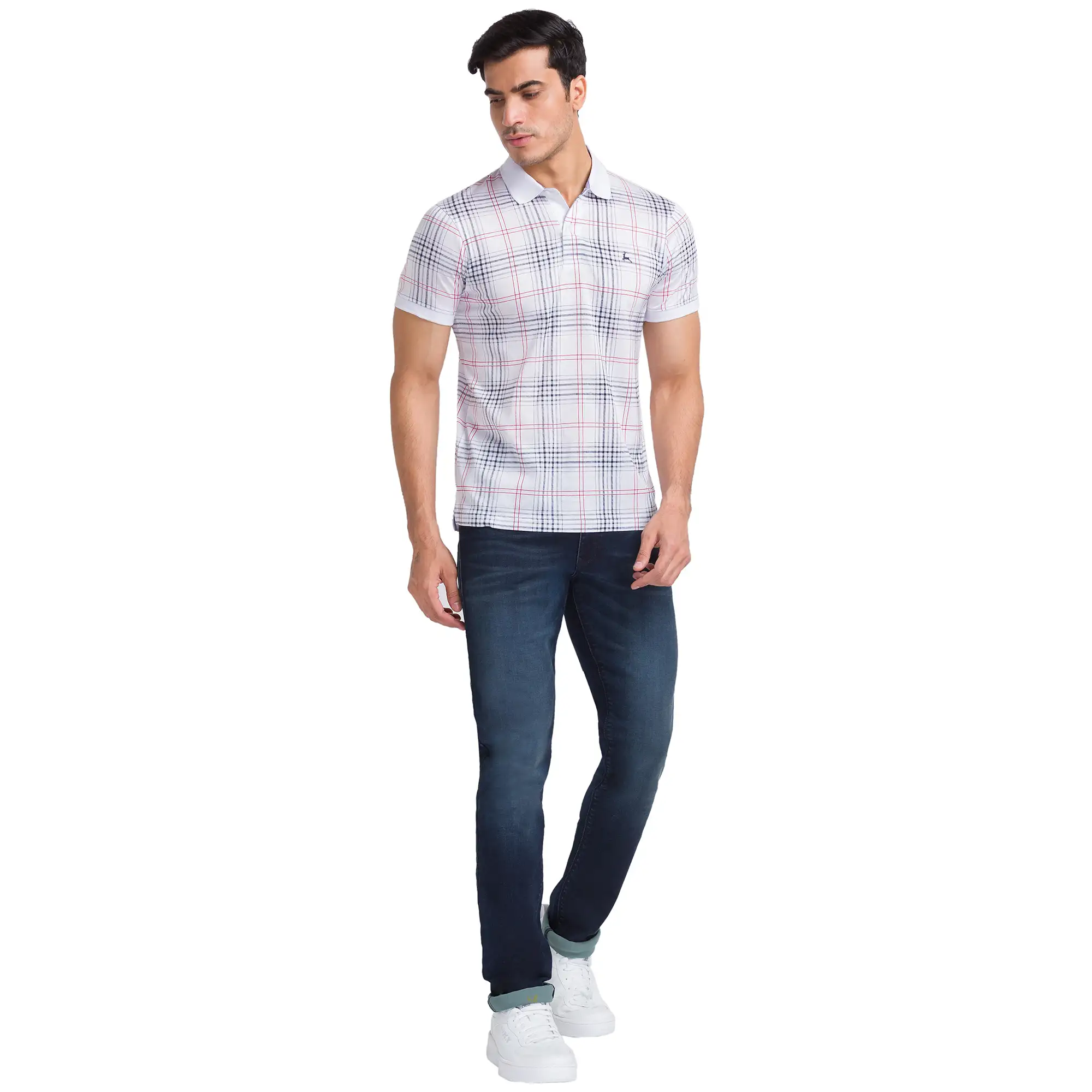 Men Blue Slim Tapered Fit Dobby Cotton Blend Jeans - Image 5