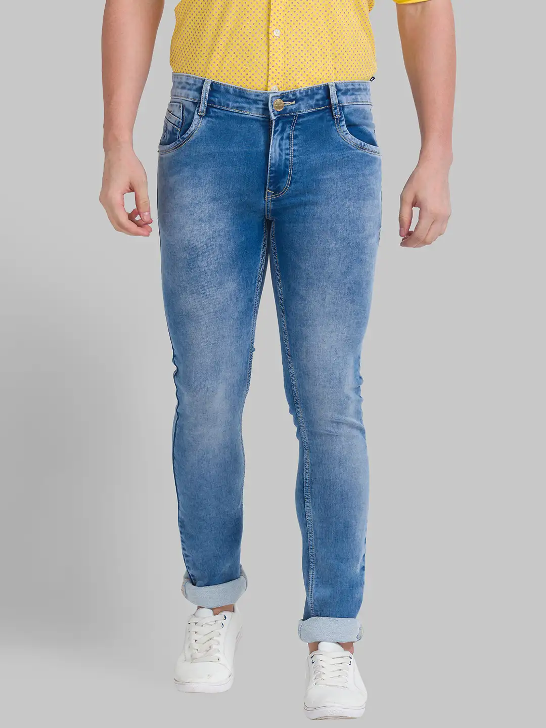 Men Blue Slim Tapered Fit Dobby Cotton Blend Jeans