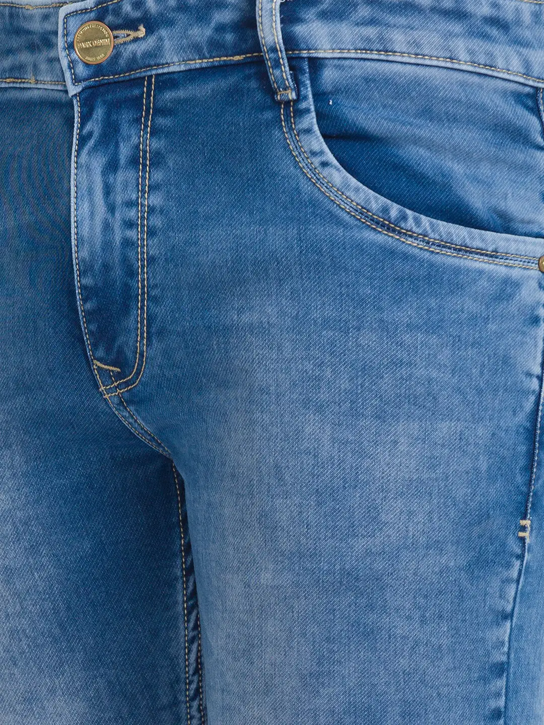 Men Blue Slim Tapered Fit Dobby Cotton Blend Jeans - Image 6