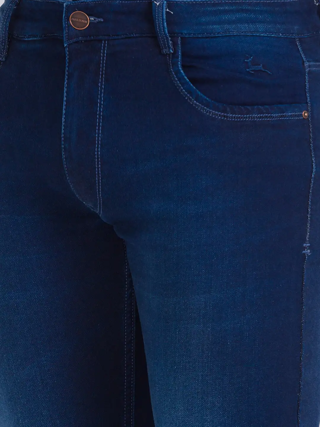 Men Blue Slim Tapered Fit Dobby Cotton Blend Jeans - Image 6
