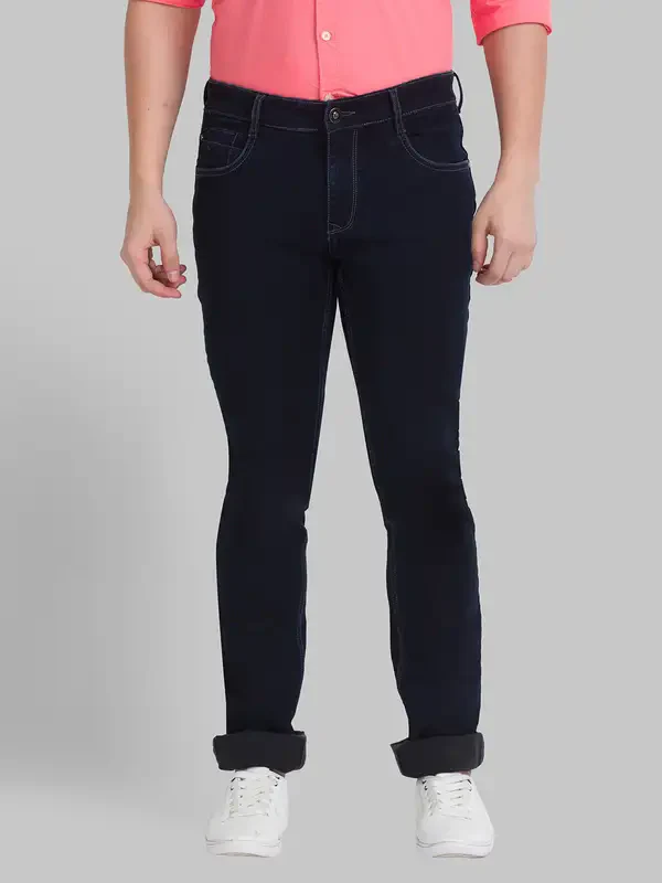 Men Blue Slim Tapered Fit Dobby Cotton Blend Jeans