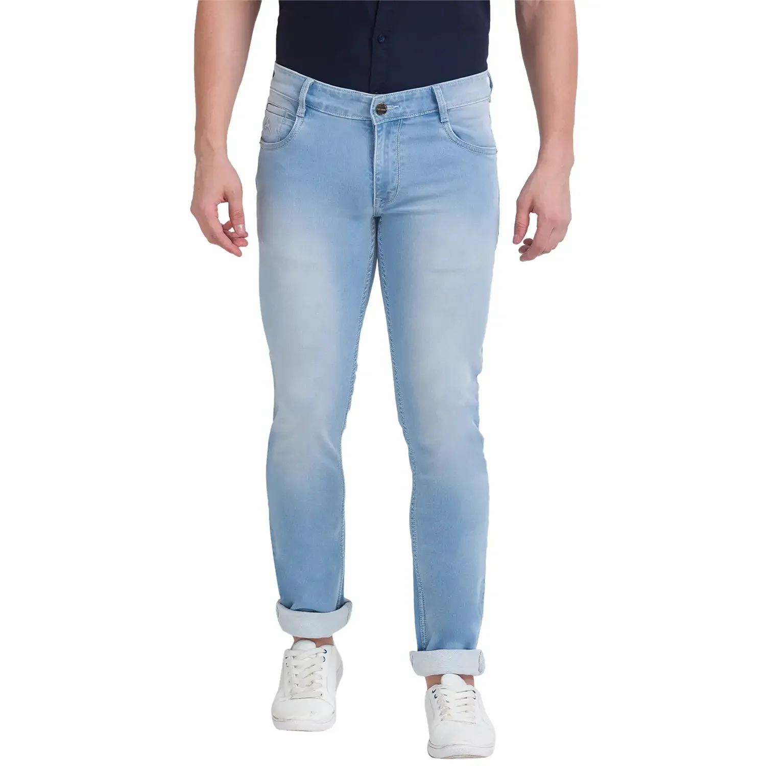 Men Blue Slim Tapered Fit Dobby Cotton Blend Jeans