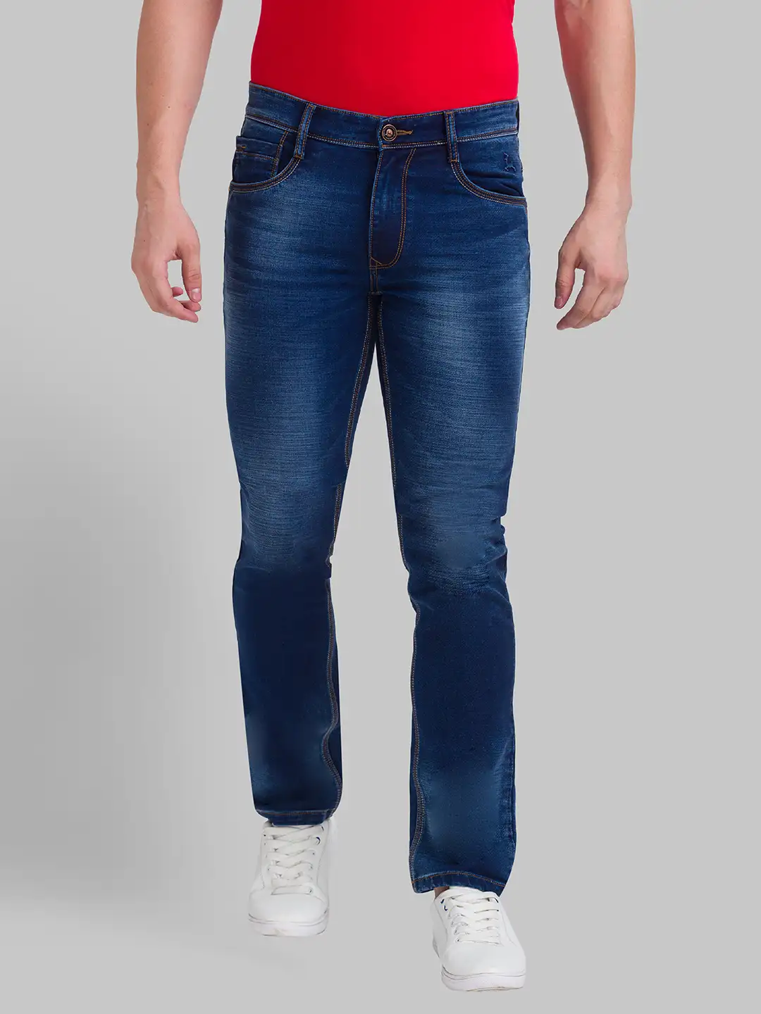 Men Blue Slim Tapered Fit Dobby Cotton Blend Jeans