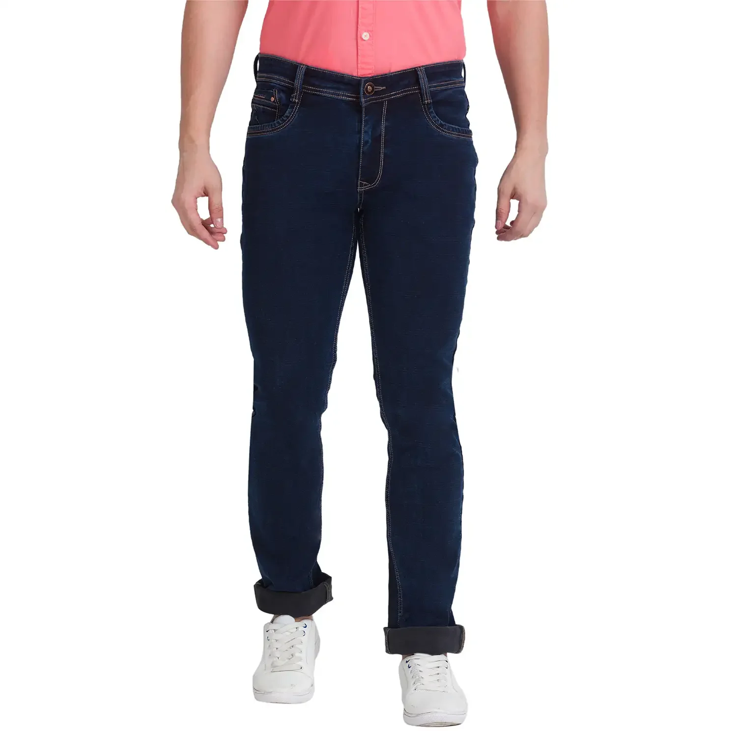 Men Blue Slim Tapered Fit Dobby Cotton Blend Jeans