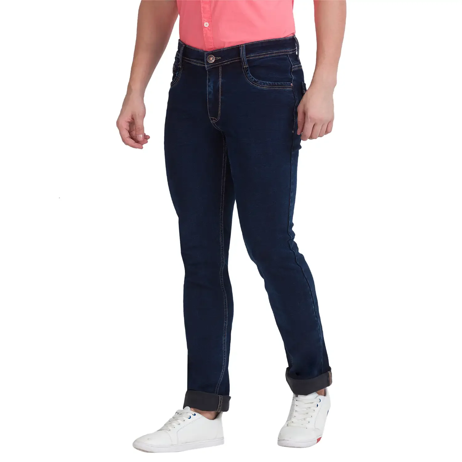 Men Blue Slim Tapered Fit Dobby Cotton Blend Jeans - Image 3