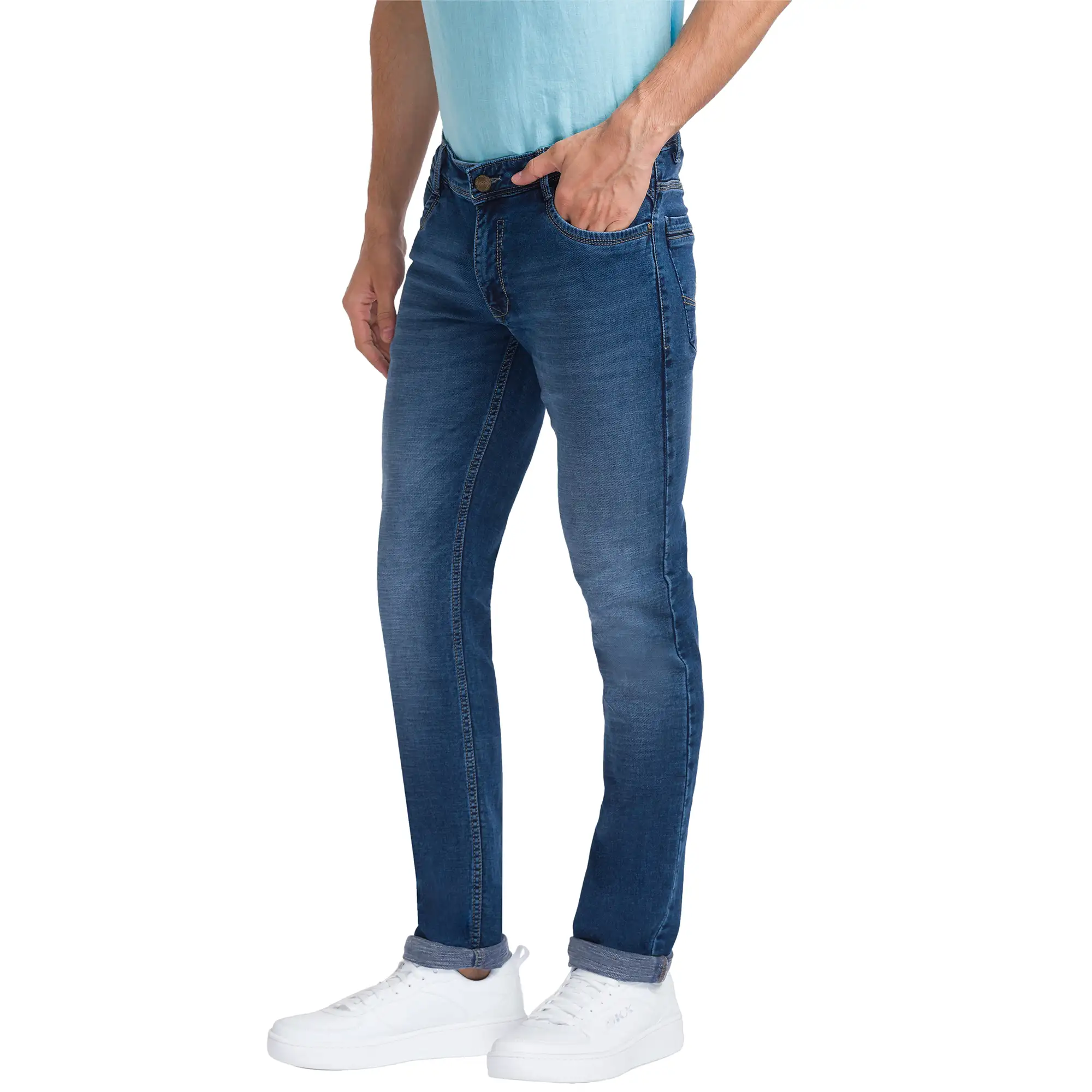 Parx Men Blue Slim Tapered Fit Dobby Jeans - Image 3