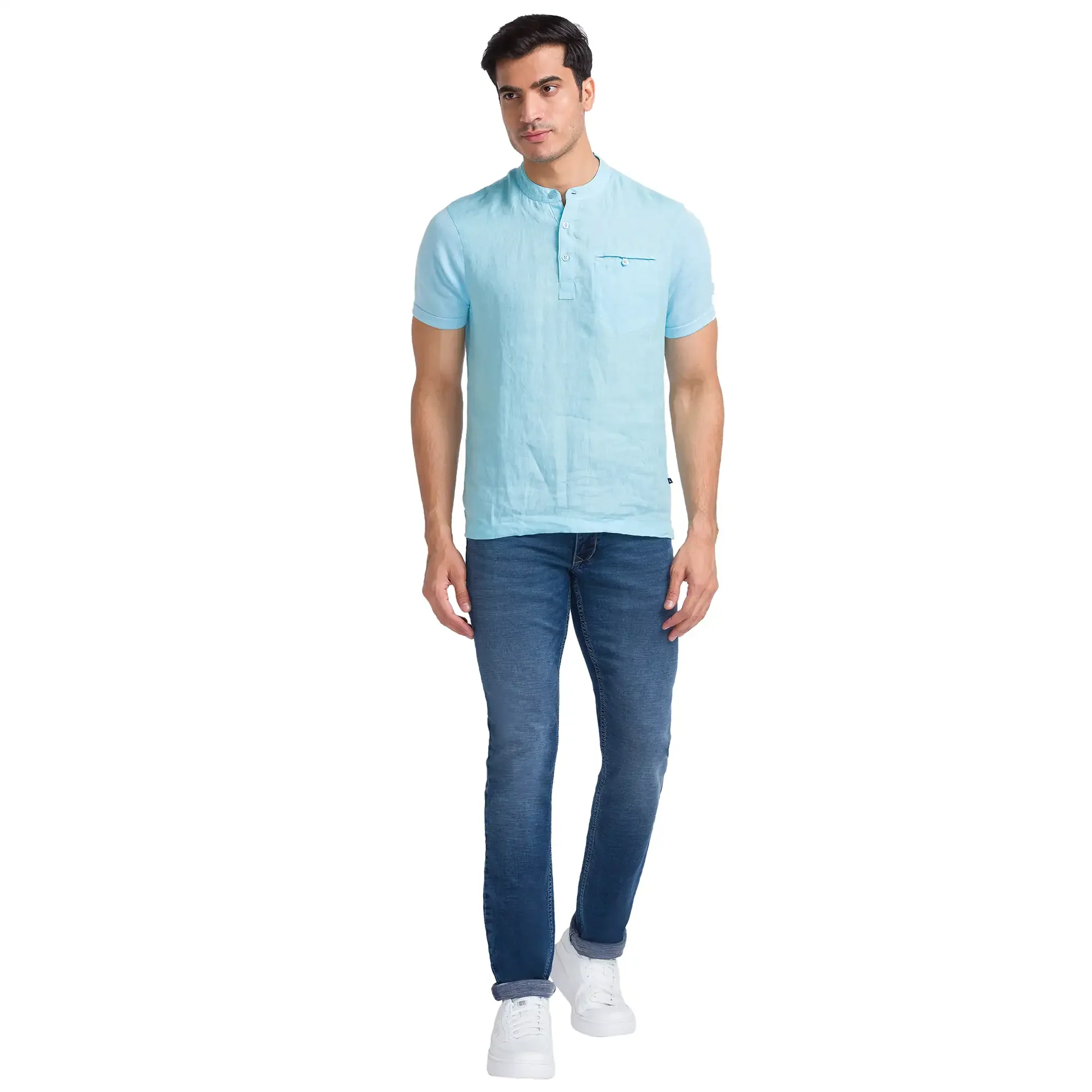Parx Men Blue Slim Tapered Fit Dobby Jeans - Image 5