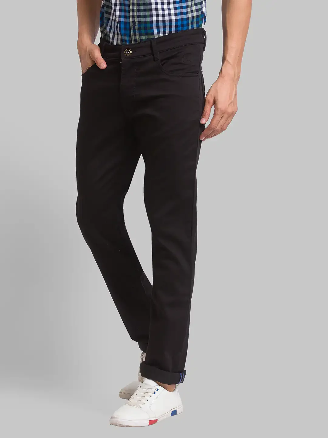 Men Blue Slim Tapered Fit Jacquard Cotton Blend Jeans - Image 3