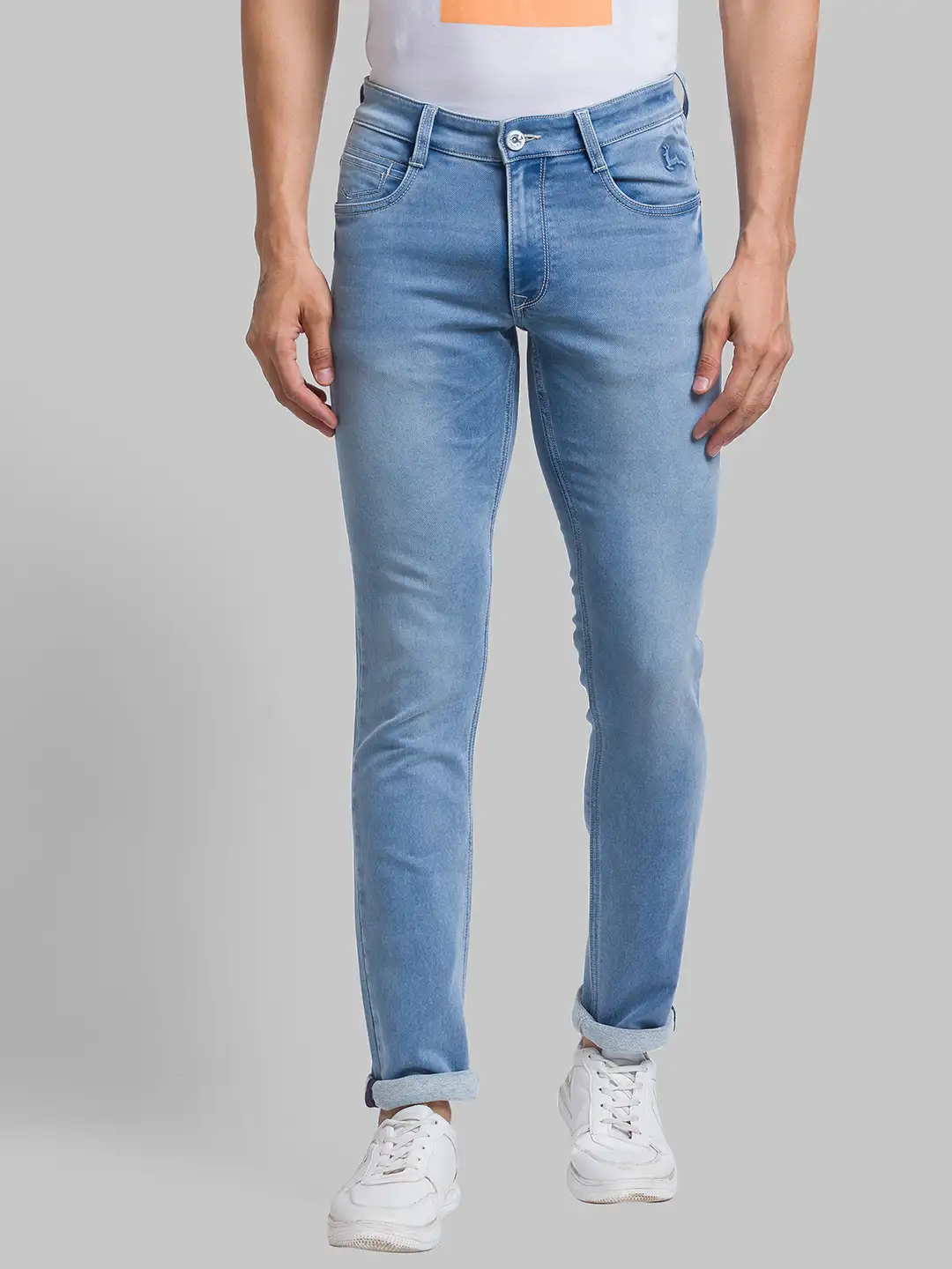 Men Blue Slim Tapered Fit Jacquard Cotton Blend Jeans