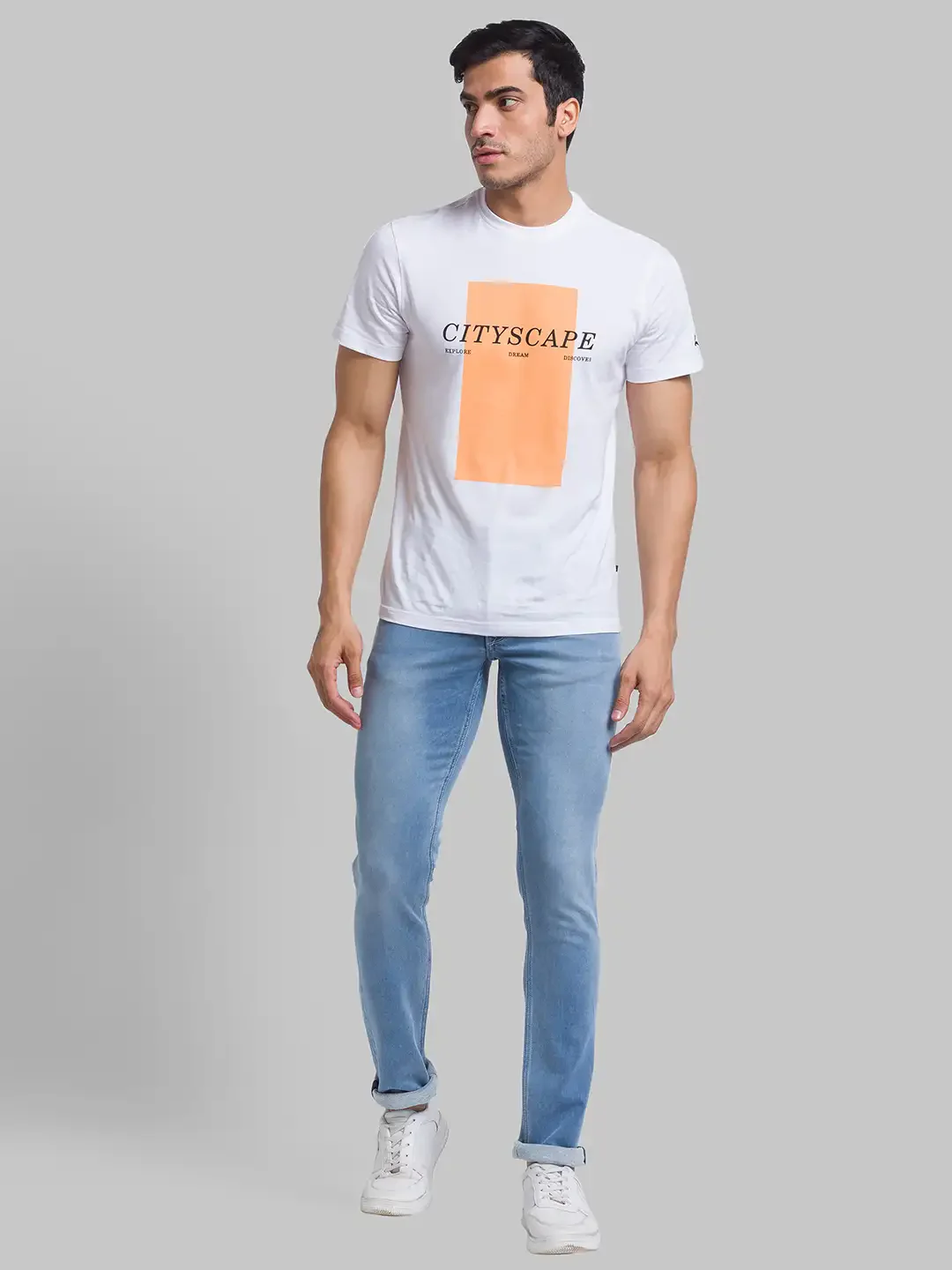 Men Blue Slim Tapered Fit Jacquard Cotton Blend Jeans - Image 5
