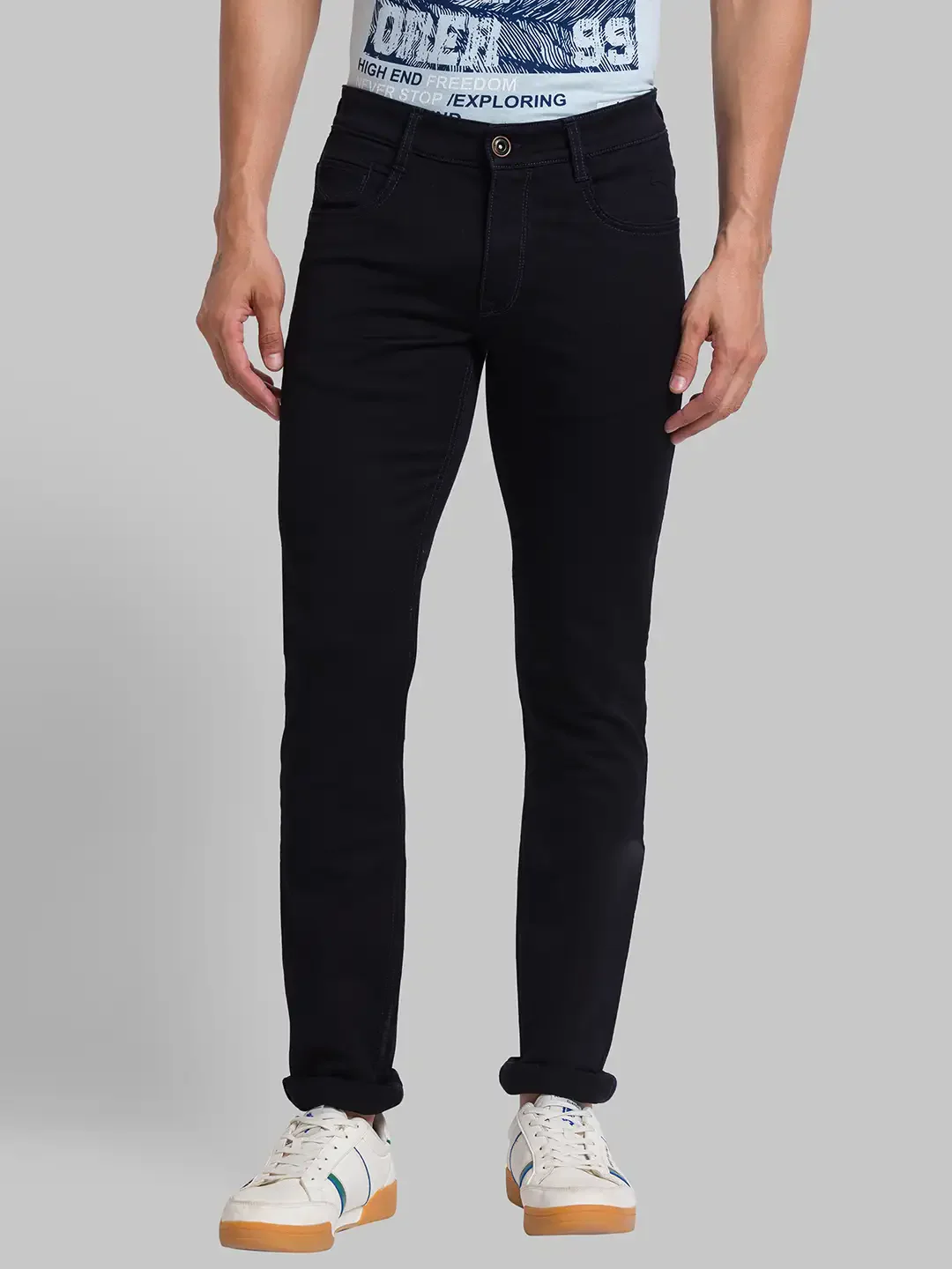 Men Blue Slim Tapered Fit Jacquard Cotton Blend Jeans