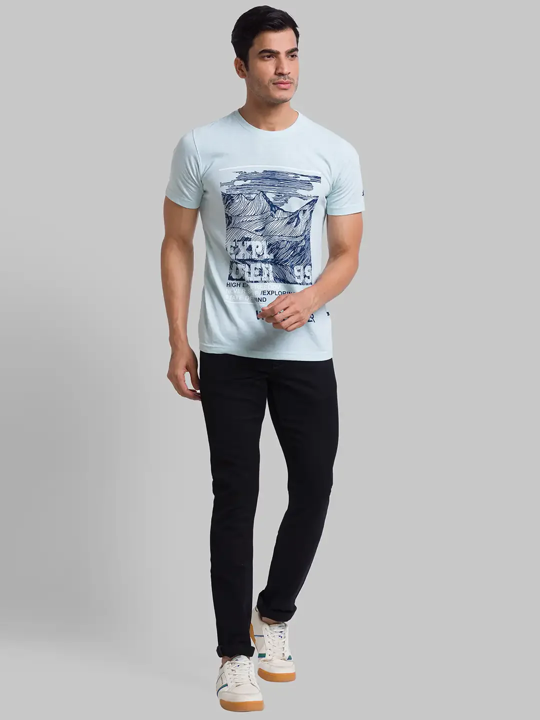 Men Blue Slim Tapered Fit Jacquard Cotton Blend Jeans - Image 5