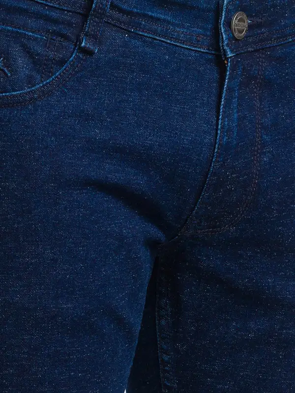 Men Blue Slim Tapered Fit Jacquard Cotton Blend Jeans - Image 6