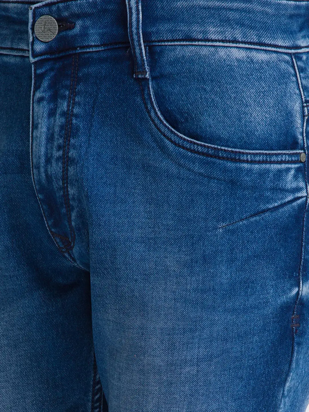 Men Blue Slim Tapered Fit Knitted Cotton Blend Jeans - Image 6