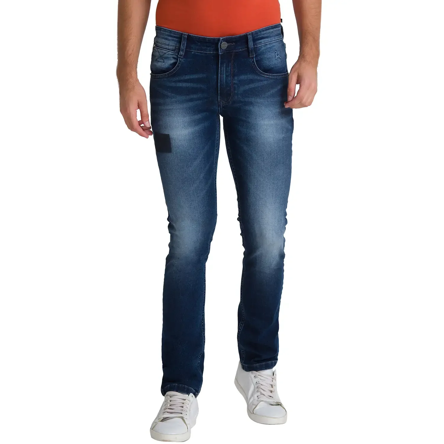Men Blue Slim Tapered Fit Knitted Cotton Blend Jeans