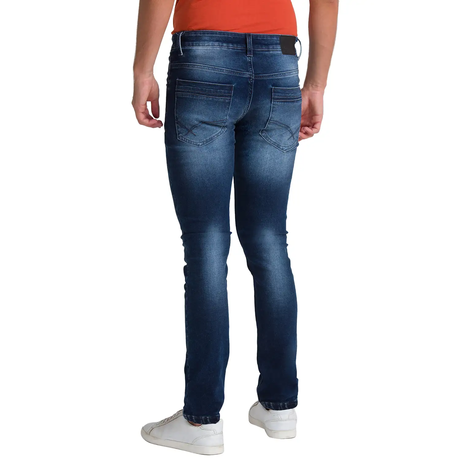 Men Blue Slim Tapered Fit Knitted Cotton Blend Jeans - Image 4