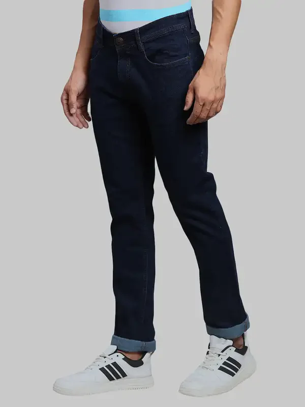 Men Blue Slim Tapered Fit Plain Cotton Blend Jeans - Image 3