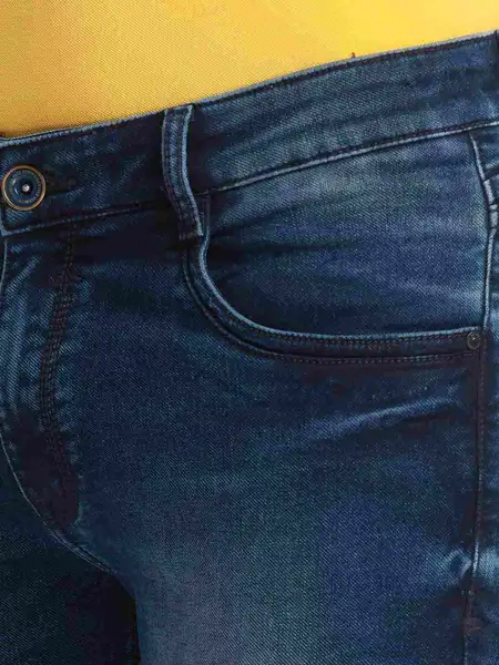 Men Blue Slim Tapered Fit Plain Cotton Blend Jeans - Image 2