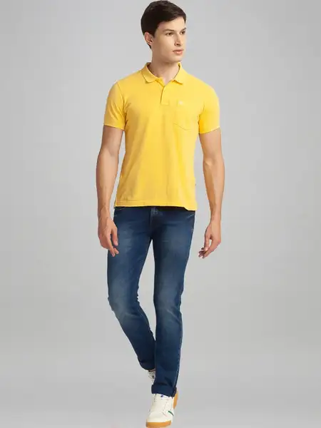 Men Blue Slim Tapered Fit Plain Cotton Blend Jeans - Image 3
