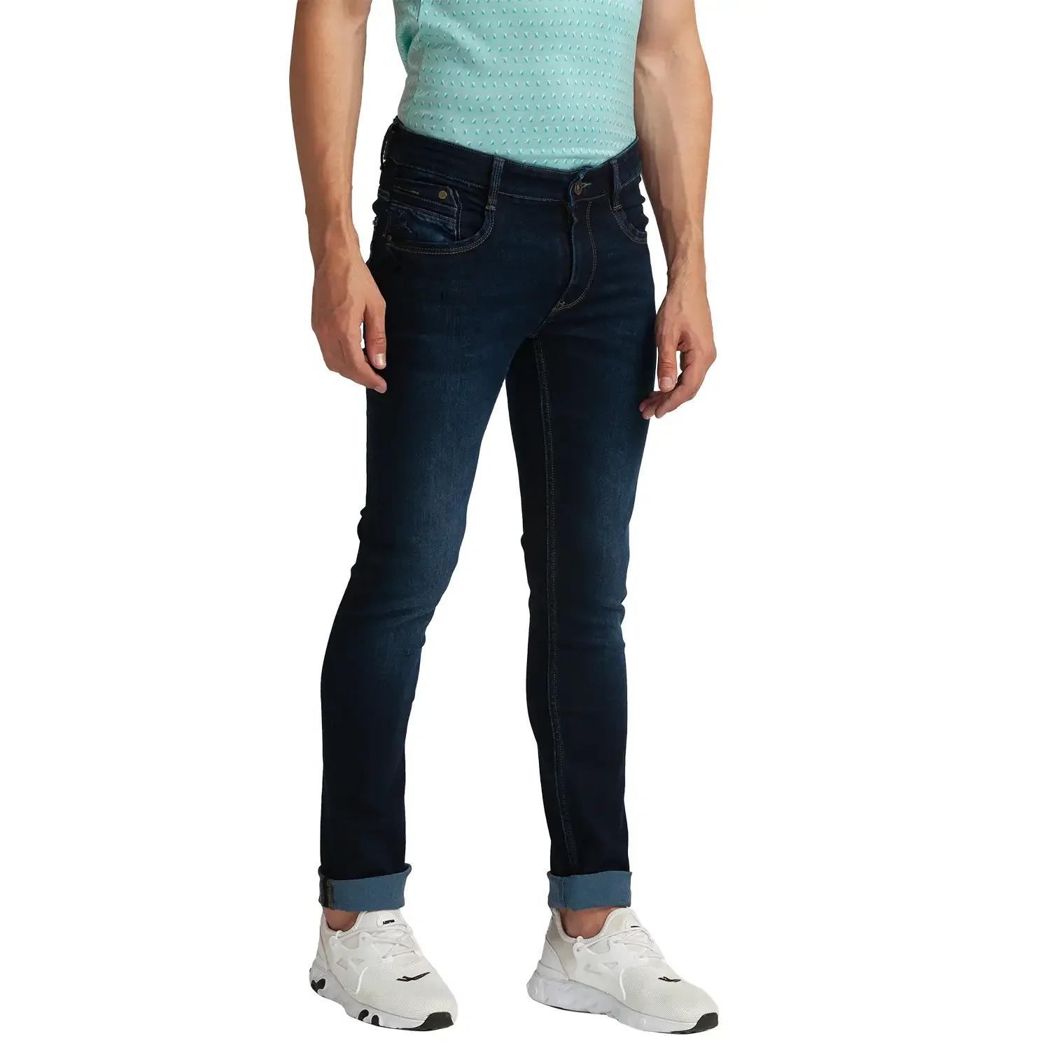 Men Blue Slim Tapered Fit Plain Cotton Blend Jeans - Image 2