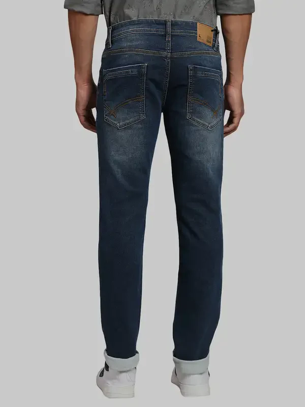 Men Blue Slim Tapered Fit Plain Cotton Blend Jeans - Image 4
