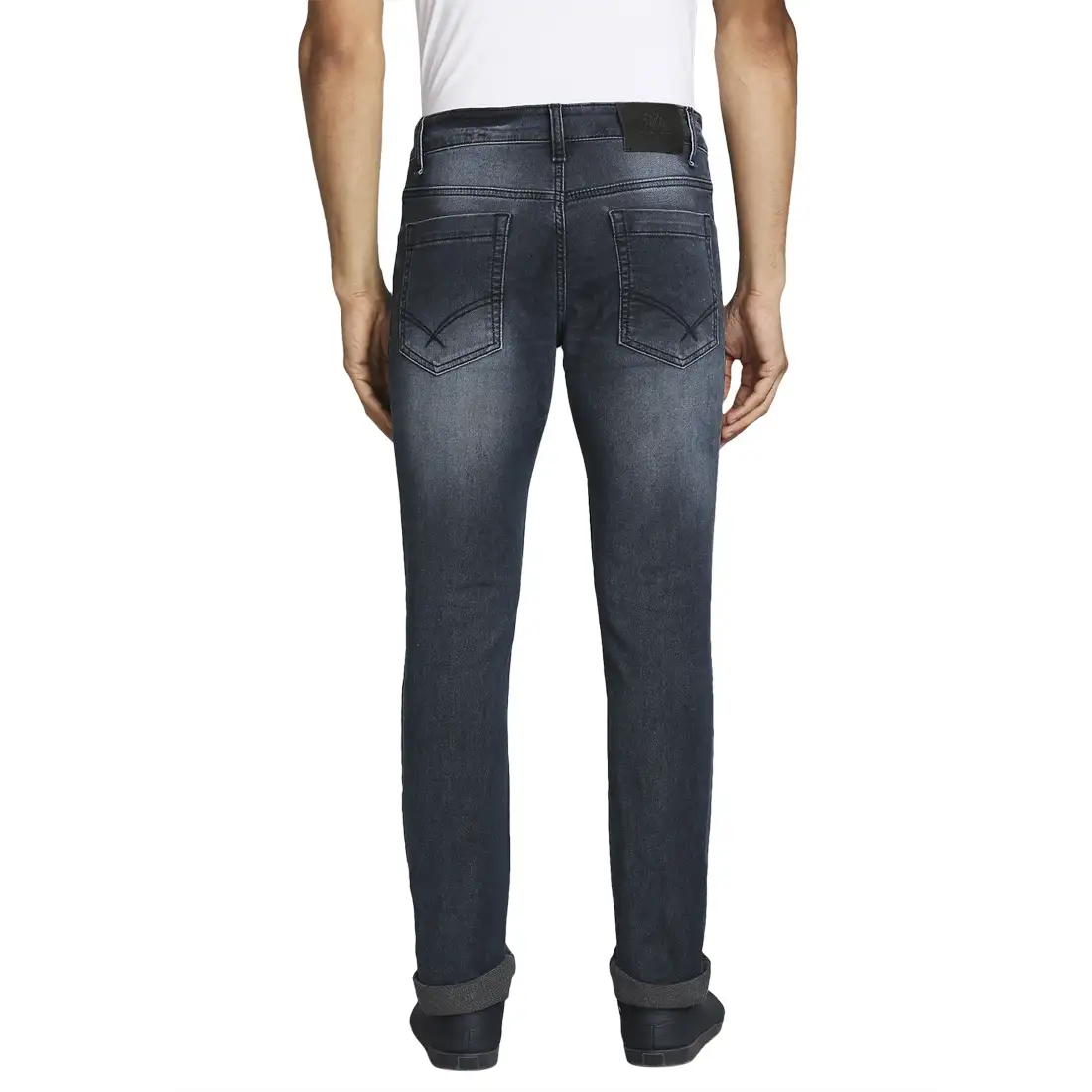 Men Blue Slim Tapered Fit Plain Cotton Blend Jeans - Image 4