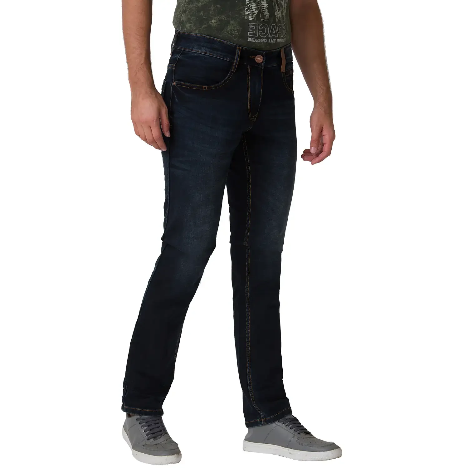 Men Blue Slim Tapered Fit Plain Cotton Blend Jeans - Image 2