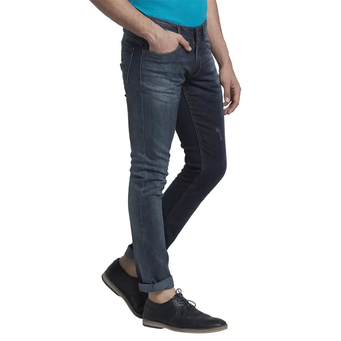 Men Blue Slim Tapered Fit Plain Cotton Blend Jeans - Image 2