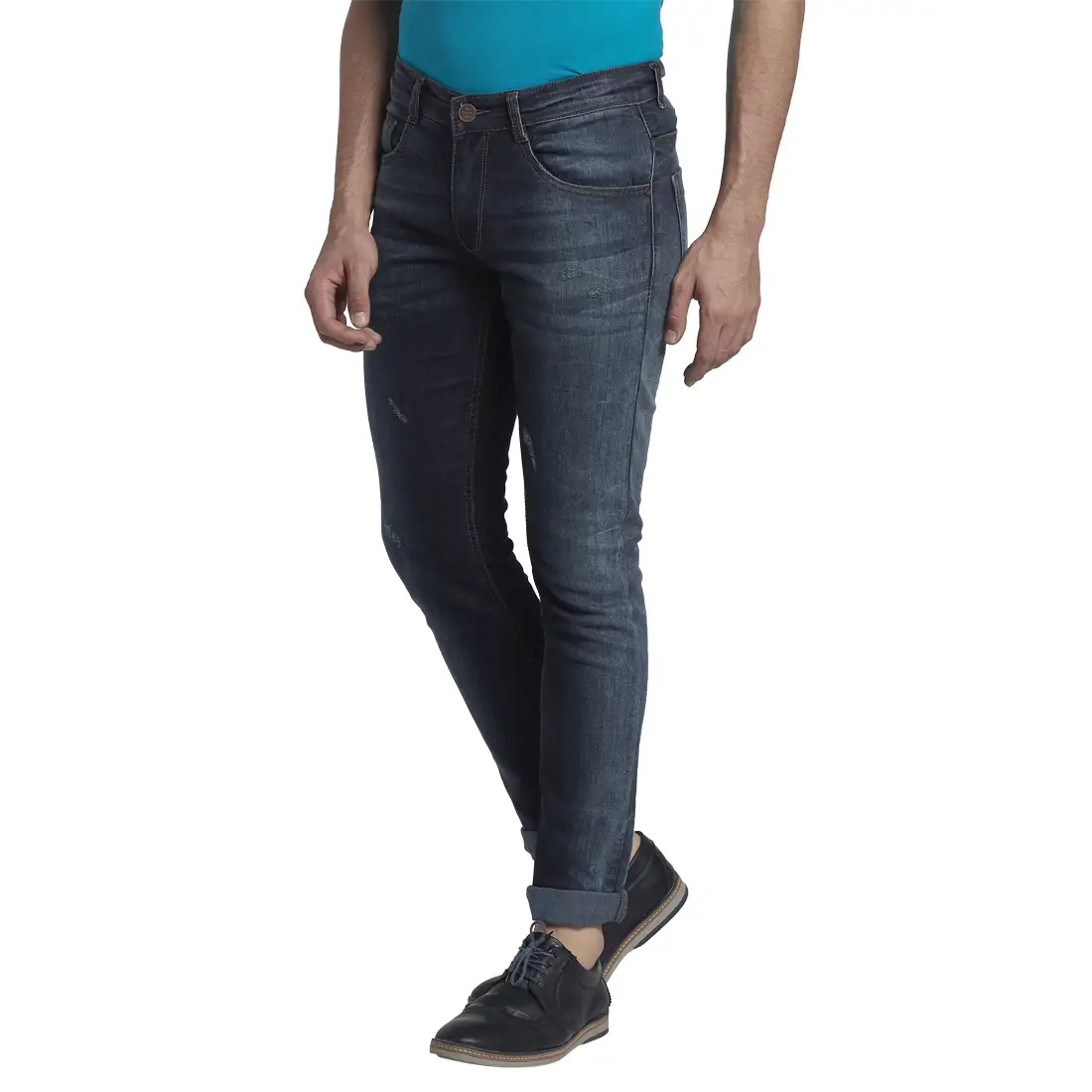 Men Blue Slim Tapered Fit Plain Cotton Blend Jeans - Image 3