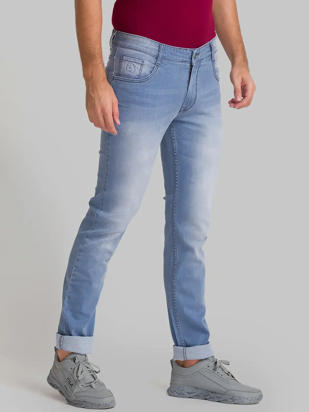 Men Blue Slim Tapered Fit Plain Cotton Blend Jeans - Image 2