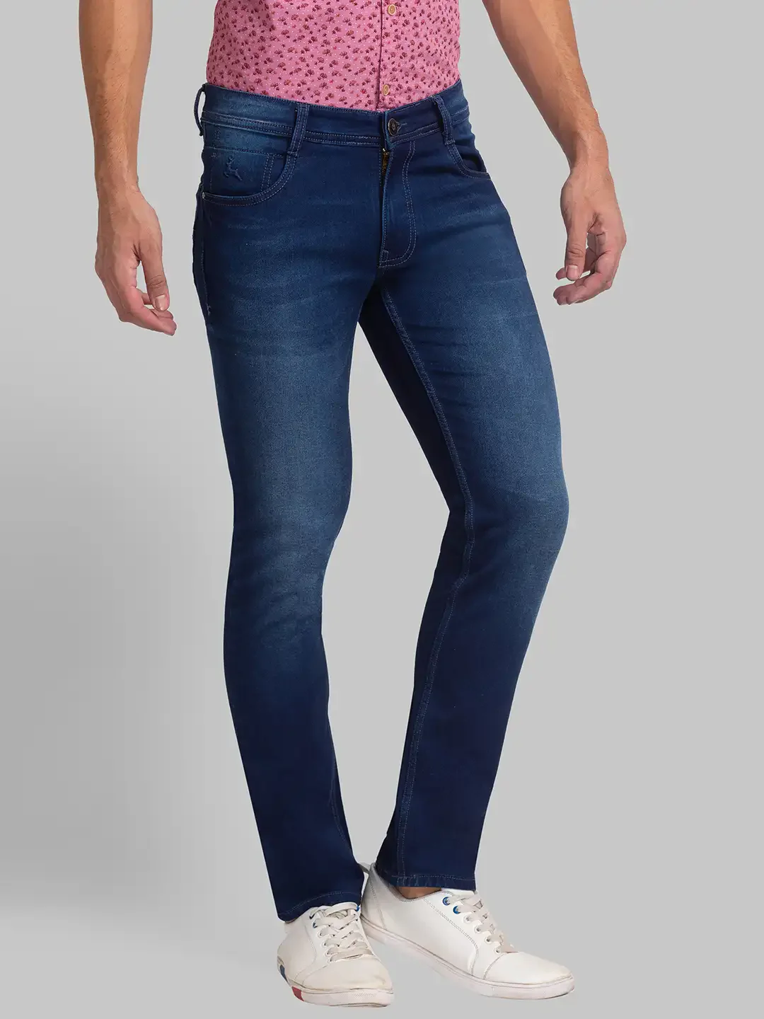 Men Blue Slim Tapered Fit Plain Cotton Blend Jeans - Image 2