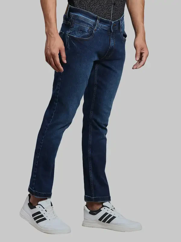 Men Blue Slim Tapered Fit Plain Cotton Blend Jeans - Image 2