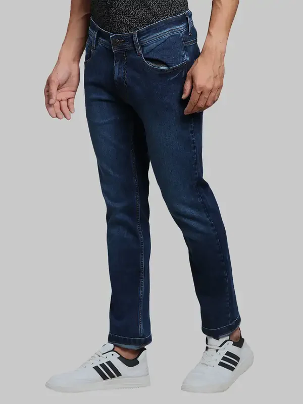 Men Blue Slim Tapered Fit Plain Cotton Blend Jeans - Image 3