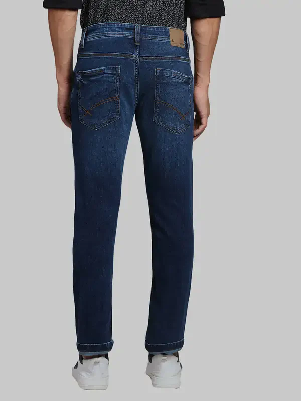 Men Blue Slim Tapered Fit Plain Cotton Blend Jeans - Image 4