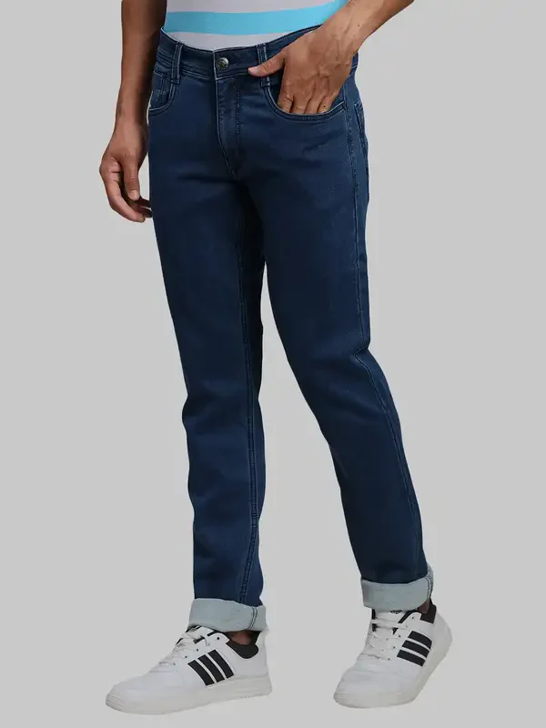 Men Blue Slim Tapered Fit Plain Cotton Blend Jeans - Image 3