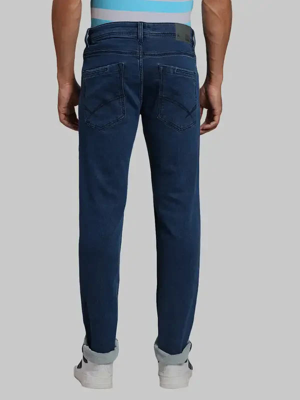 Men Blue Slim Tapered Fit Plain Cotton Blend Jeans - Image 4
