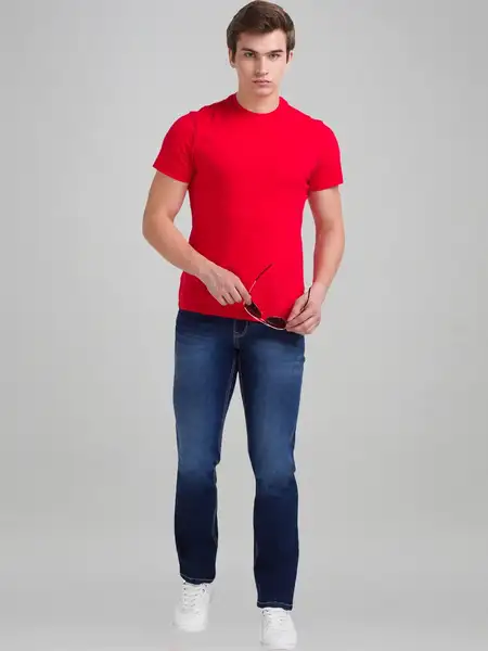 Men Blue Slim Tapered Fit Twill Cotton Blend Jeans - Image 3