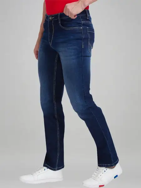 Men Blue Slim Tapered Fit Twill Cotton Blend Jeans - Image 6
