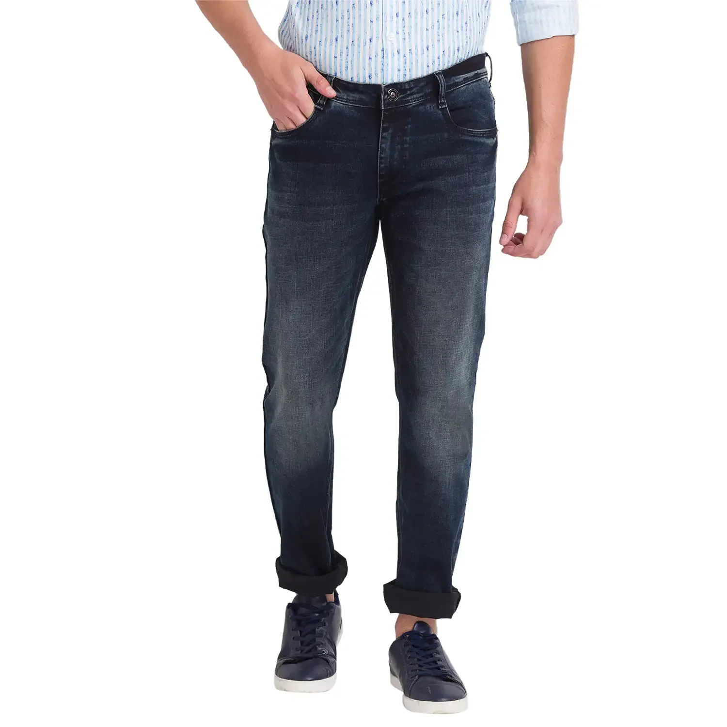 Men Blue Slim Tapered Fit Twill Cotton Blend Jeans