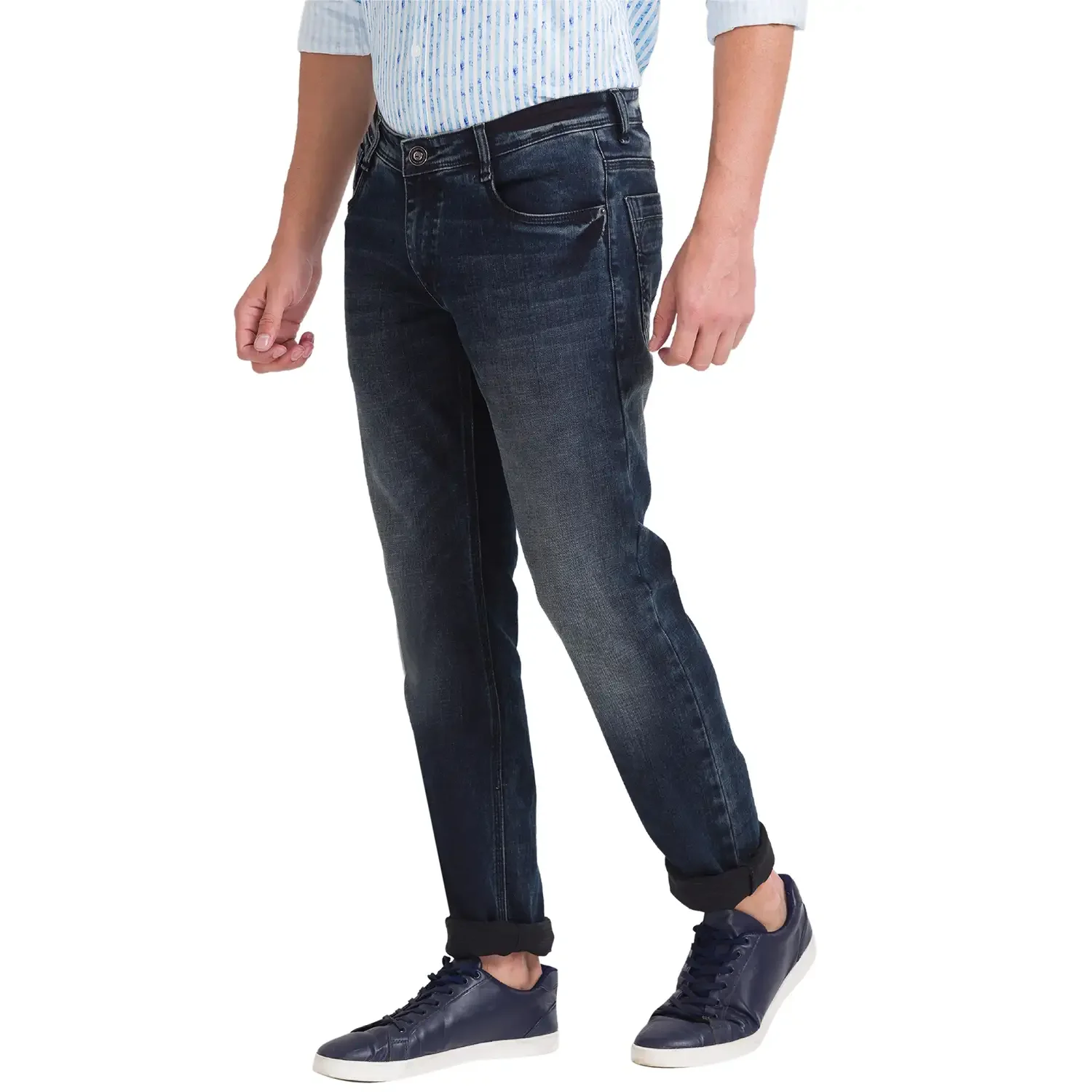 Men Blue Slim Tapered Fit Twill Cotton Blend Jeans - Image 3