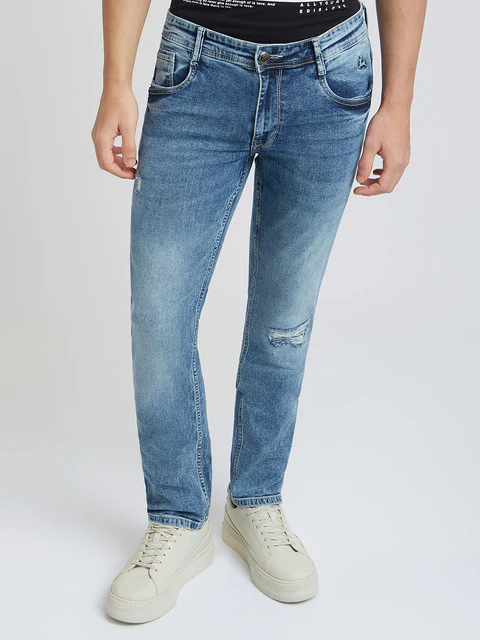 Men Blue Slim Tapered Fit Twill Cotton Blend Jeans